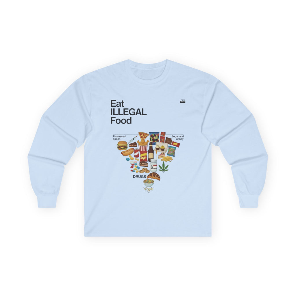 Eat Illegal Food long sleeve tee | Illustration of exotic snacks, food icons
