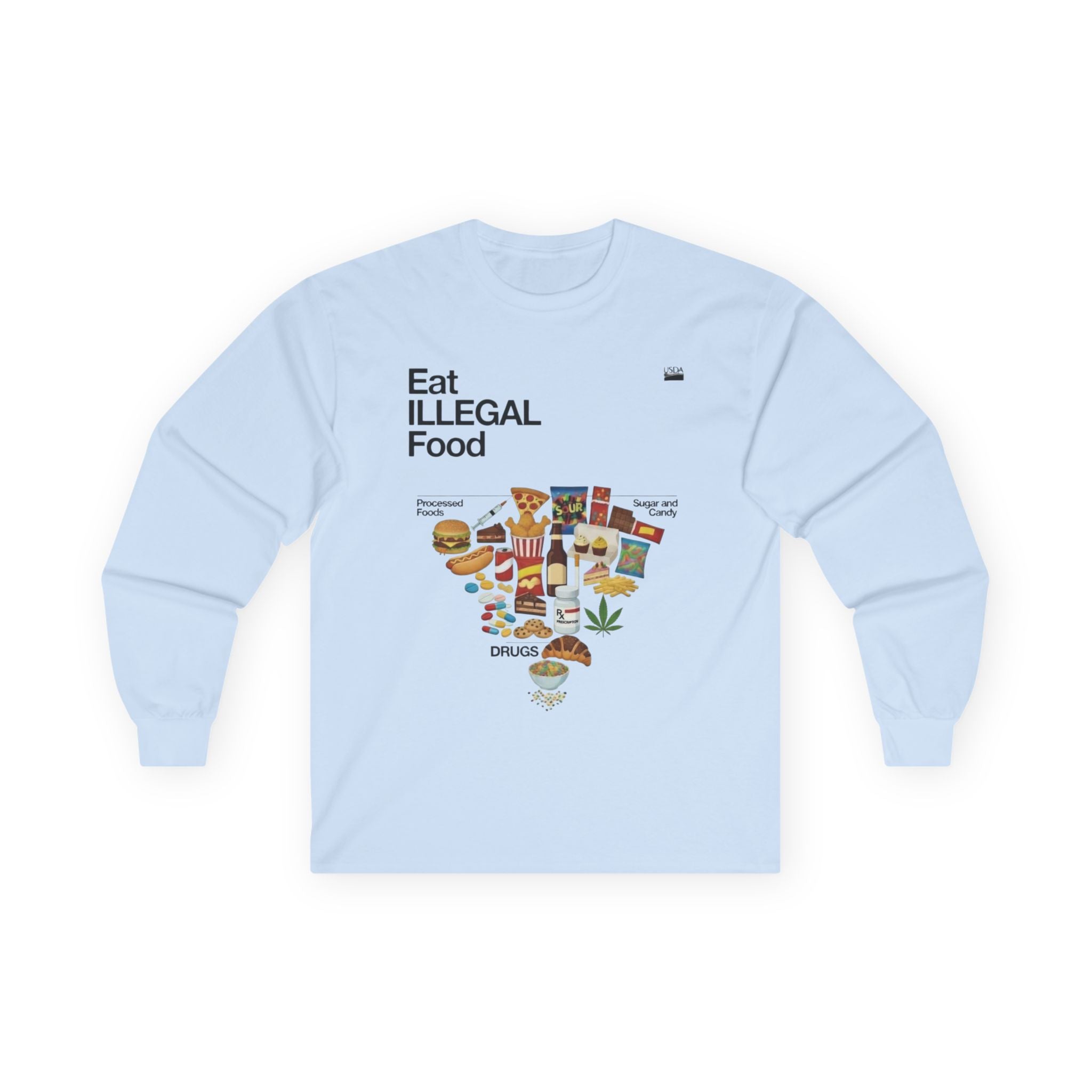 Eat Illegal Food long sleeve tee | Illustration of exotic snacks, food icons