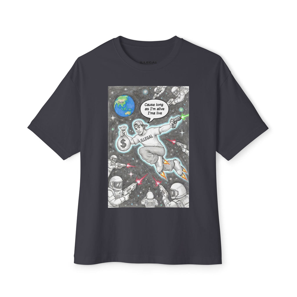 Live ILLEGAL Astronaut Skateboarder Illustration Tee | Space Skateboard Graphic Tee