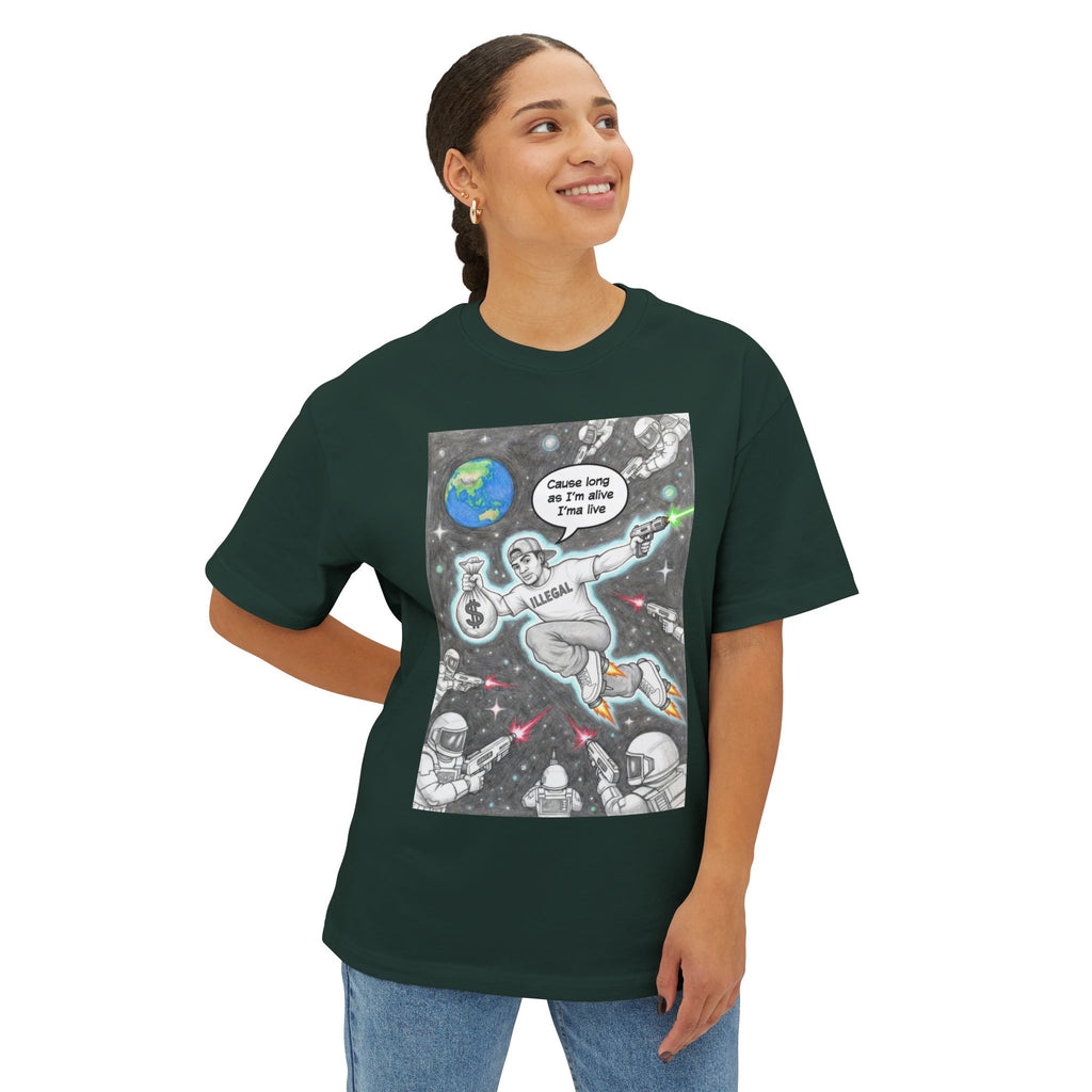Live ILLEGAL Astronaut Skateboarder Illustration Tee | Space Skateboard Graphic Tee