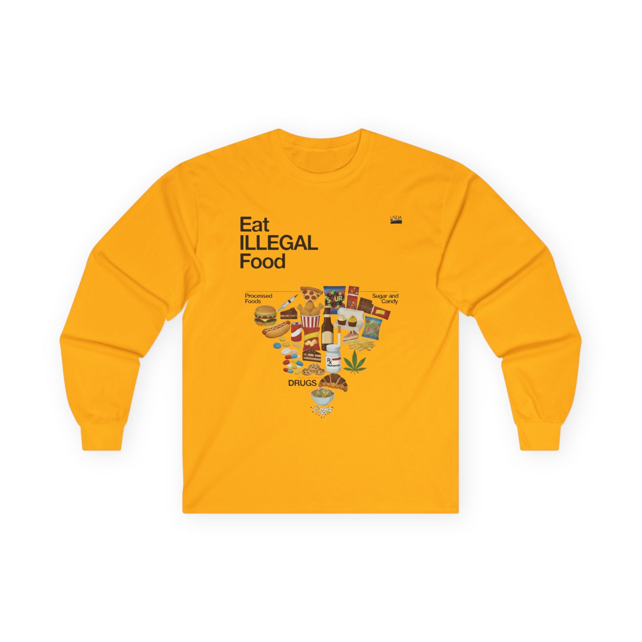Eat Illegal Food long sleeve tee | Illustration of exotic snacks, food icons