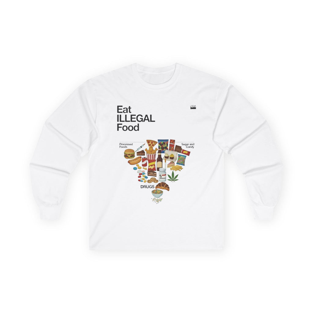 Eat Illegal Food long sleeve tee | Illustration of exotic snacks, food icons