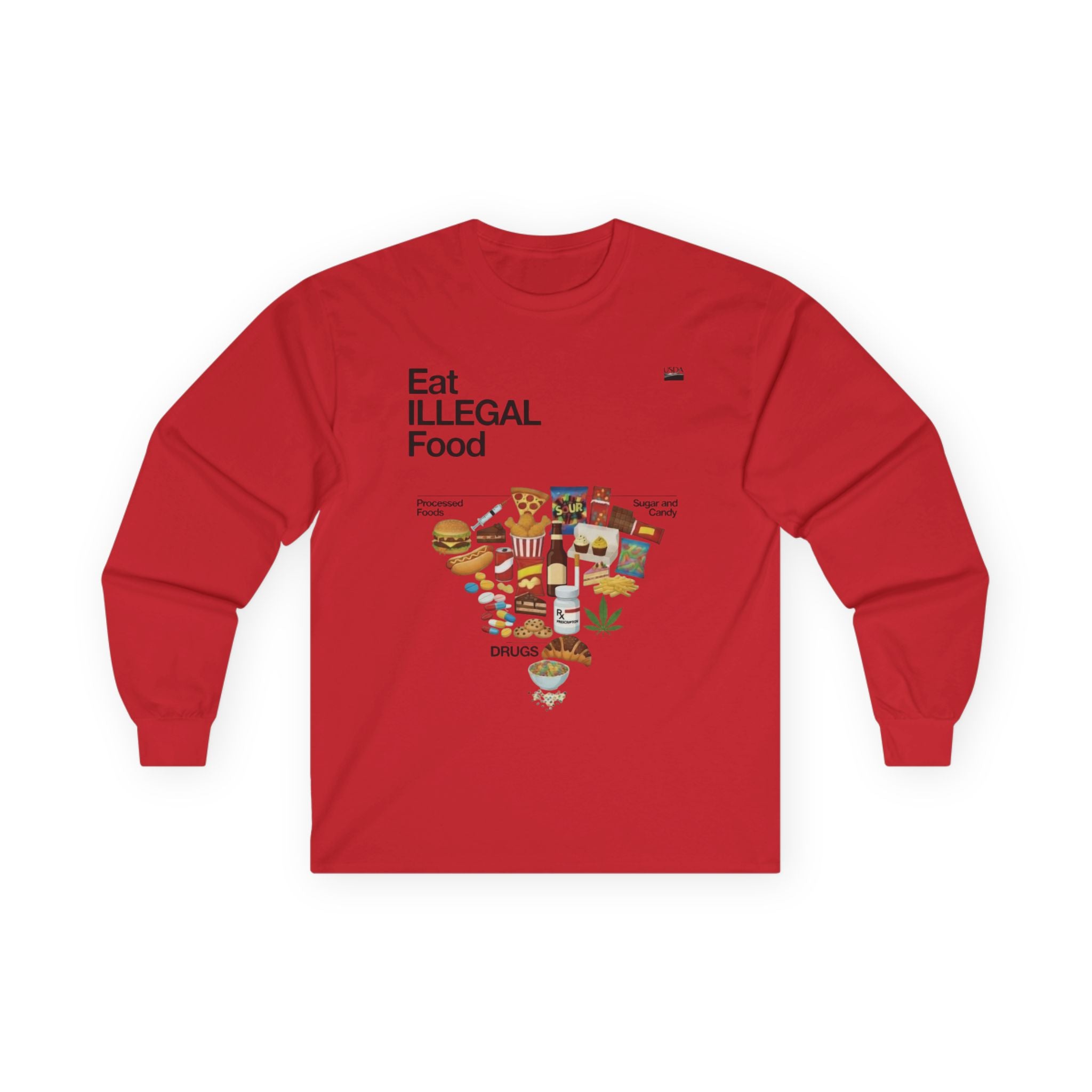 Eat Illegal Food long sleeve tee | Illustration of exotic snacks, food icons