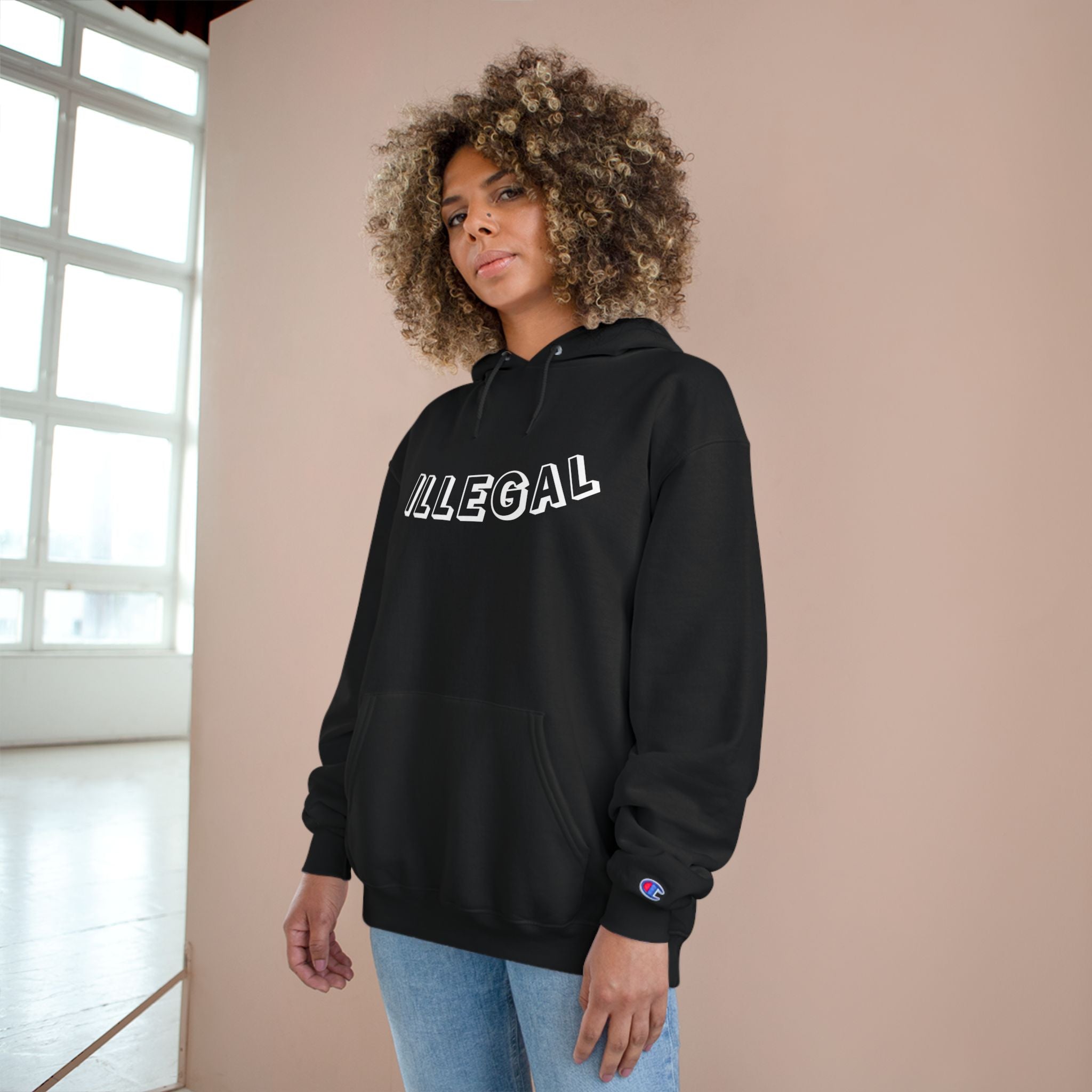 ILLEGAL Rattlesnake Champion Hoodie | Coiled Snake Graphic, Distressed Yellow Text