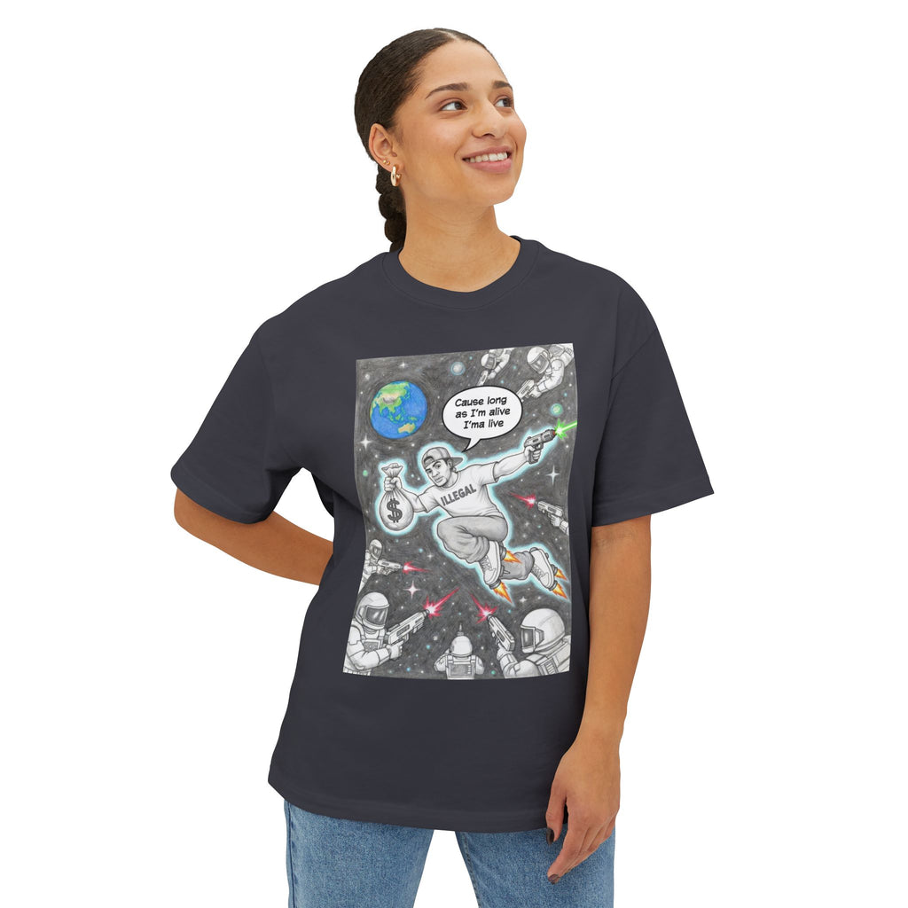 Live ILLEGAL Astronaut Skateboarder Illustration Tee | Space Skateboard Graphic Tee