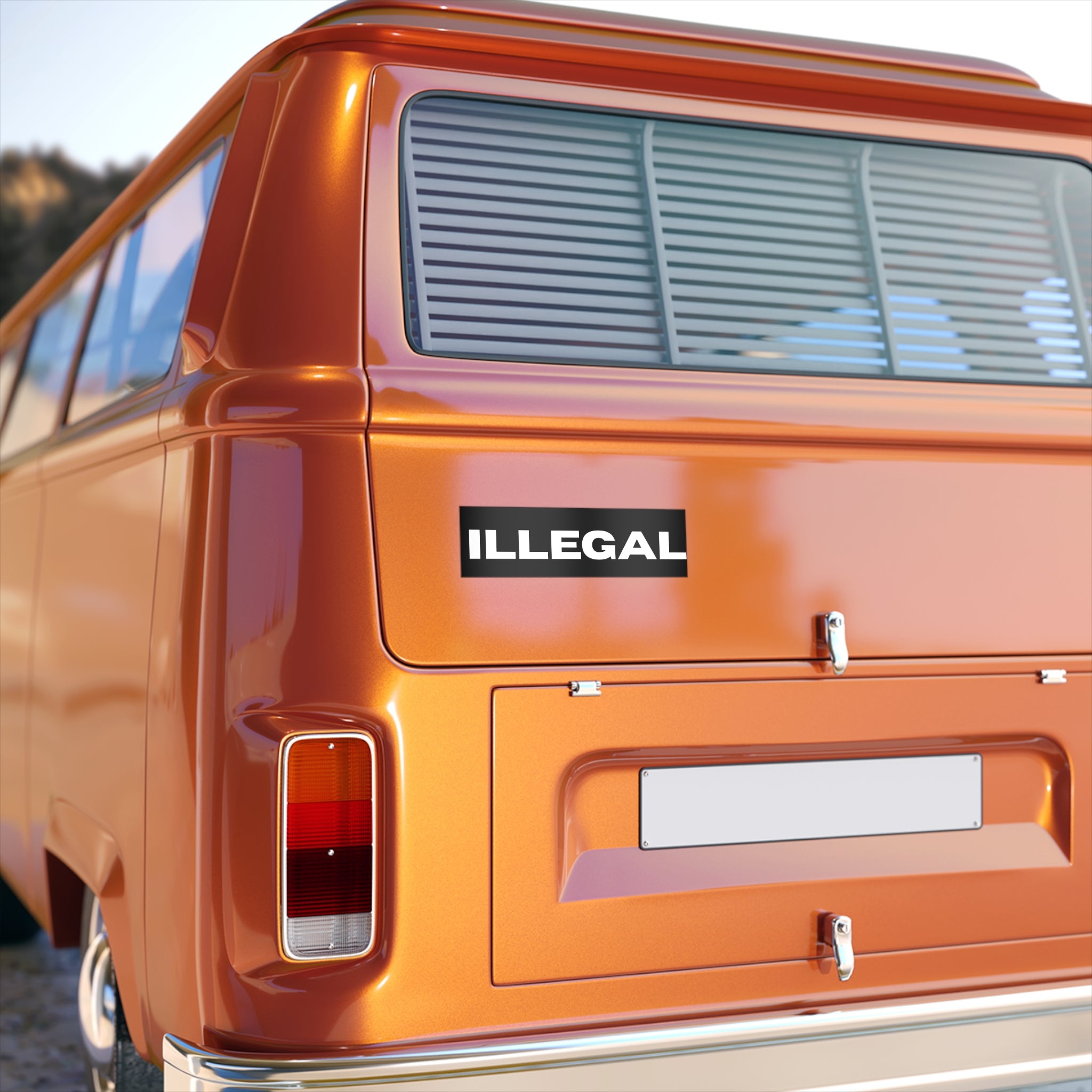 ILLEGAL bumper sticker | Black rectangle decal, bold white text