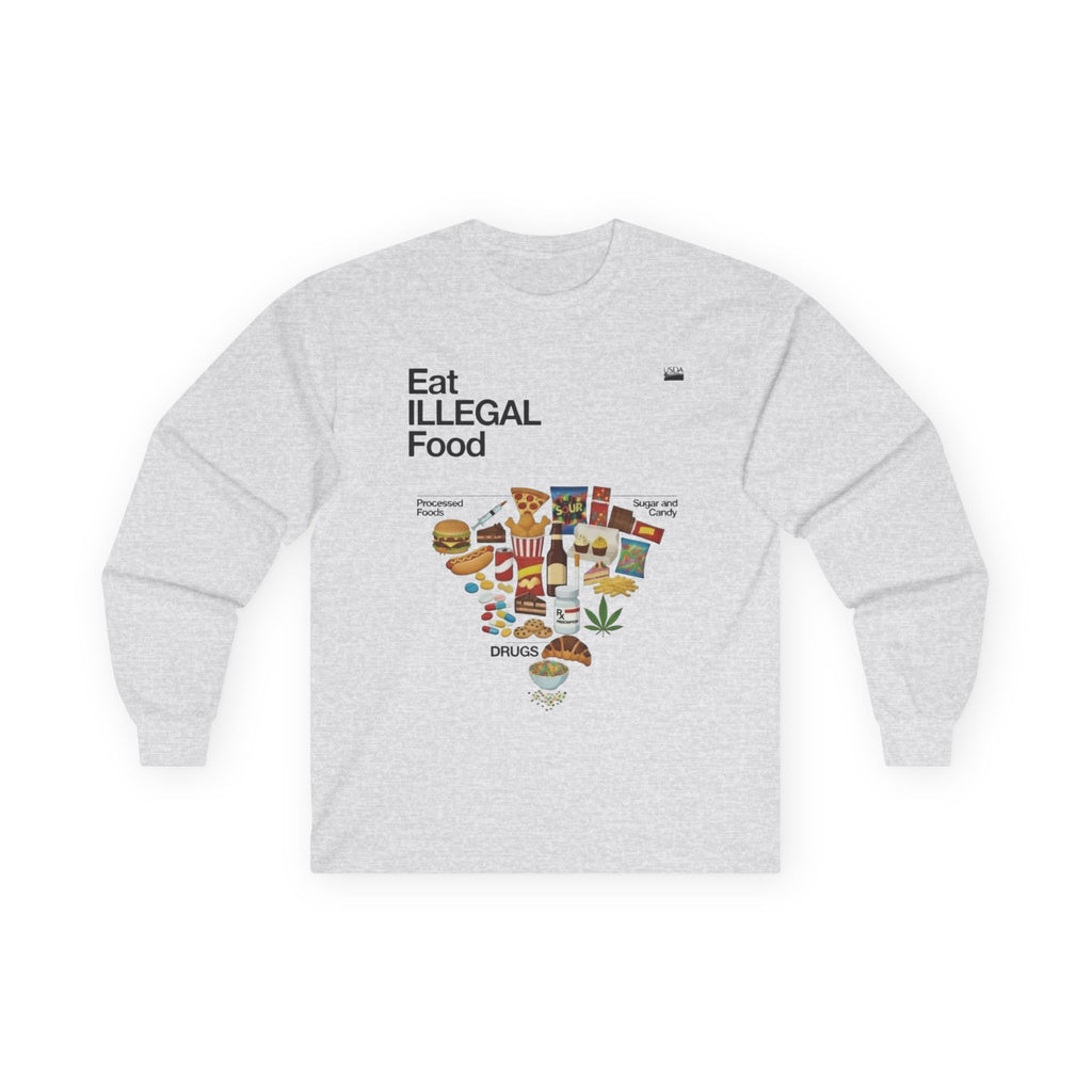 Eat Illegal Food long sleeve tee | Illustration of exotic snacks, food icons