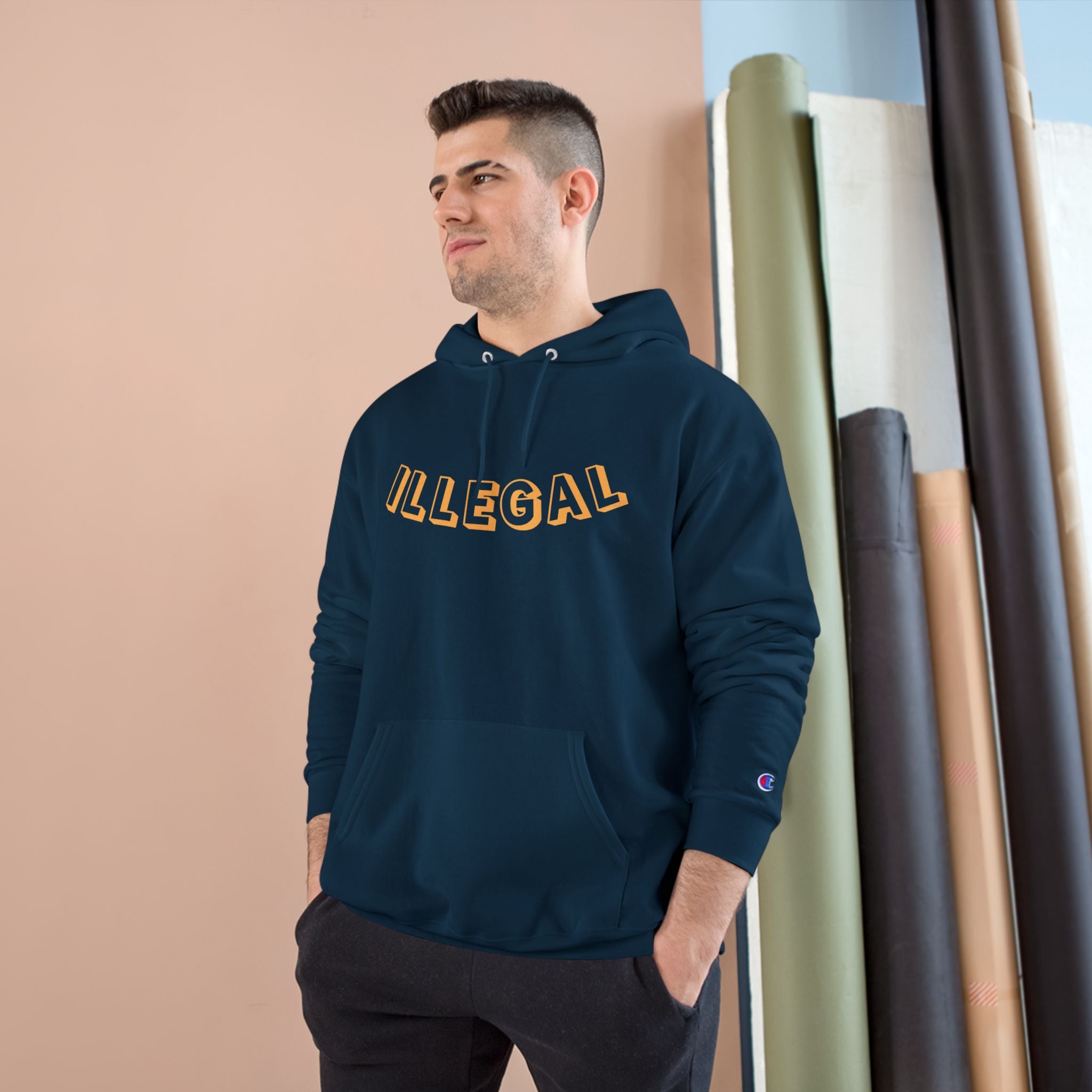 ILLEGAL Rattlesnake Champion Hoodie | Coiled Snake Graphic, Distressed Yellow Text