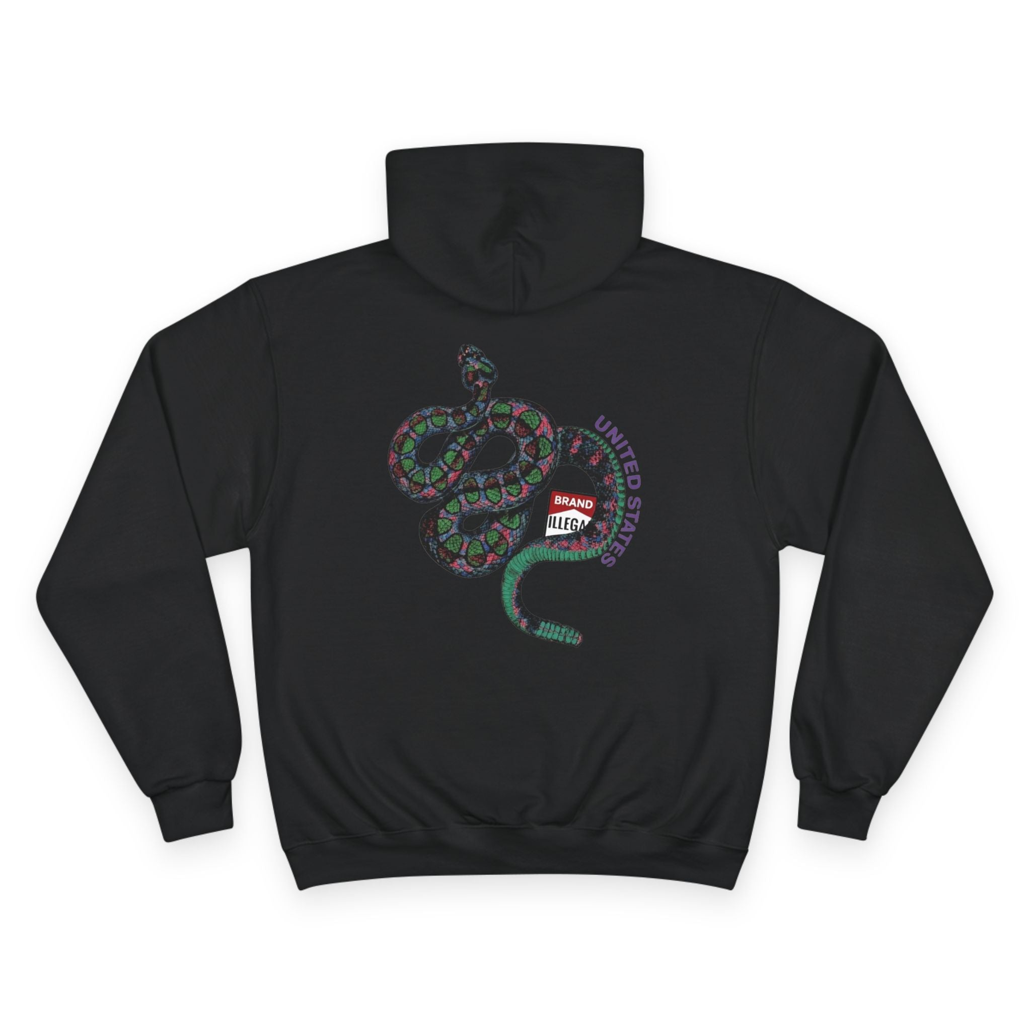 ILLEGAL Rattlesnake Champion Hoodie | Coiled Snake Graphic, Distressed Yellow Text