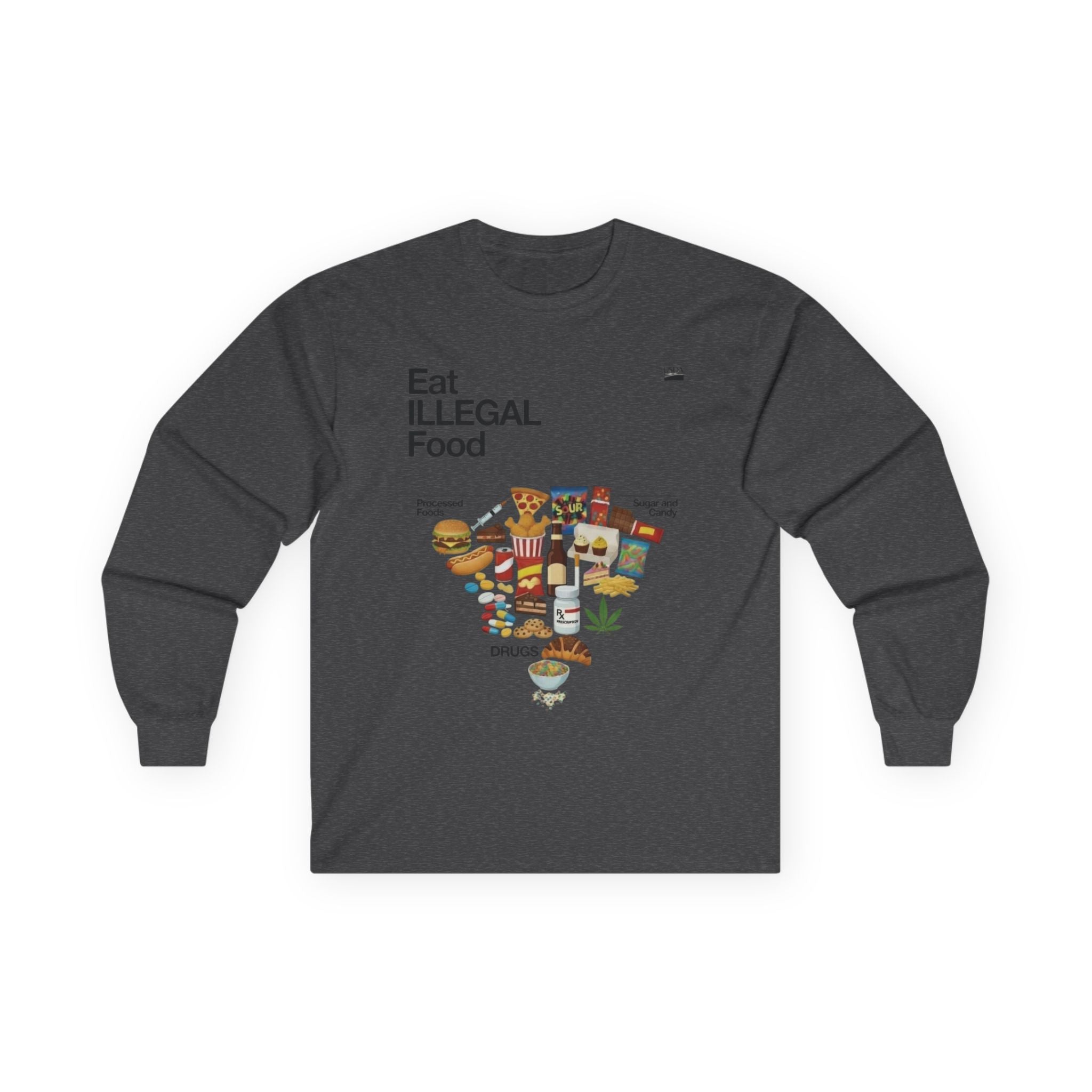 Eat Illegal Food long sleeve tee | Illustration of exotic snacks, food icons